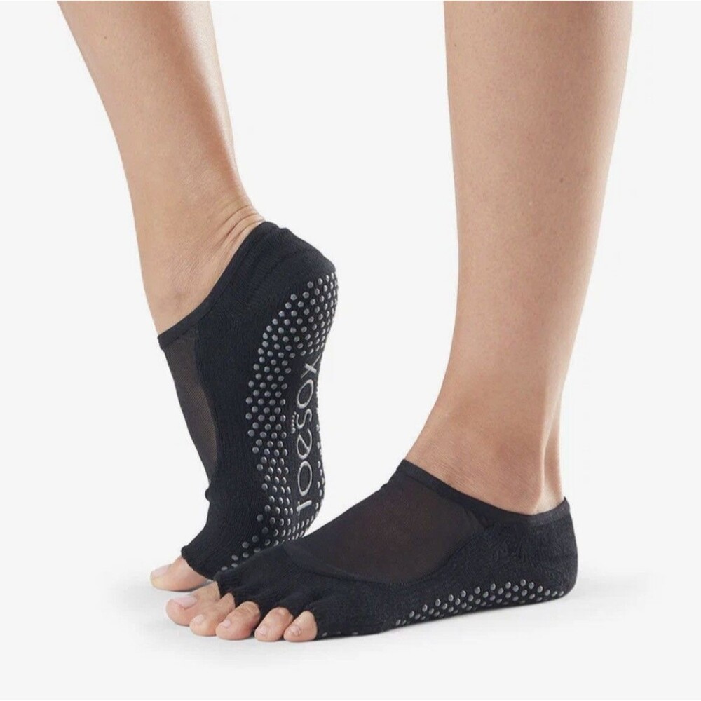 Toesox Half-Toe Luna Grip Socks Black Arch Support Barre Pilates Women Size S